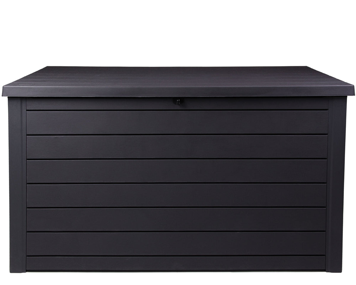 Keter Ontario XXL Cushion Box, Storage Box, Anthracite, 870 Litres, Wood Look with Gas Pressure Springs, Approx. 146 x 82 x 86 (H) cm