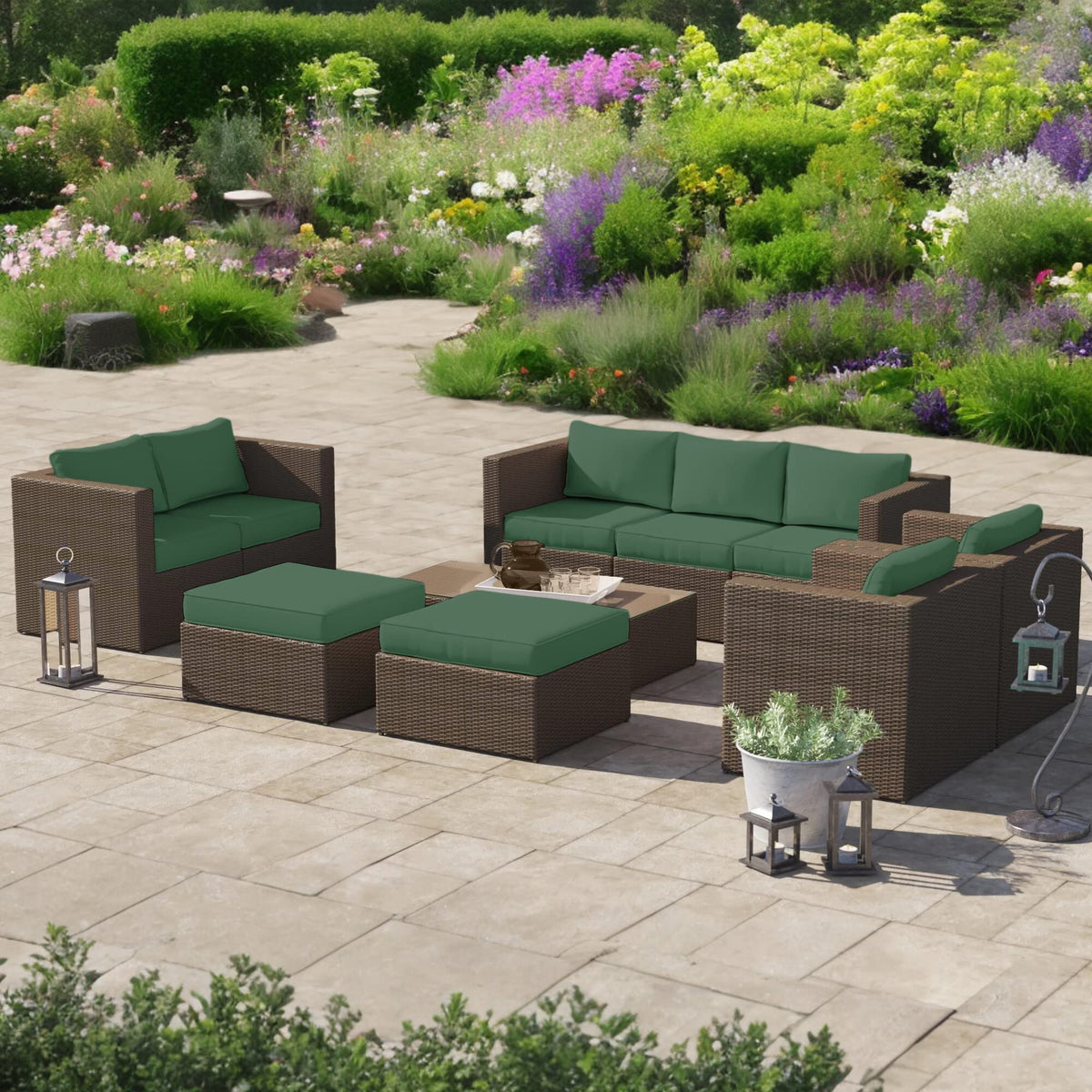1,2 or 3 Seater Replacement Seat Cushion Pads for Keter Allibert California Rattan Outdoor Furniture | Water Resistant Rattan Patio Set Sofa Cushions Pads (Armchair, Bottle Green)