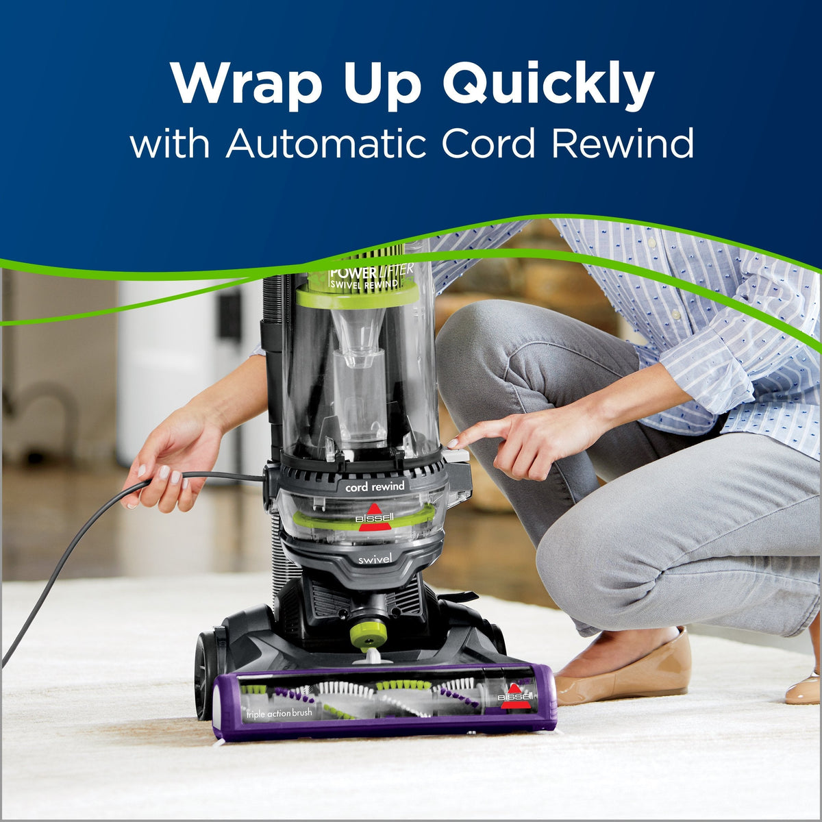 BISSELL PowerLifter Pet Rewind with Swivel Bagless Upright Vacuum, 2259