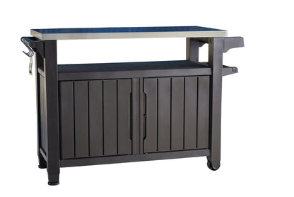 Keter Unity XL BBQ Side Table, Dimensions 134 x 51.7 x 89.6 cm, Grey, Weatherproof, Stainless Steel Worktop, Outdoor Sideboard, Perfect for Grilling in Spring