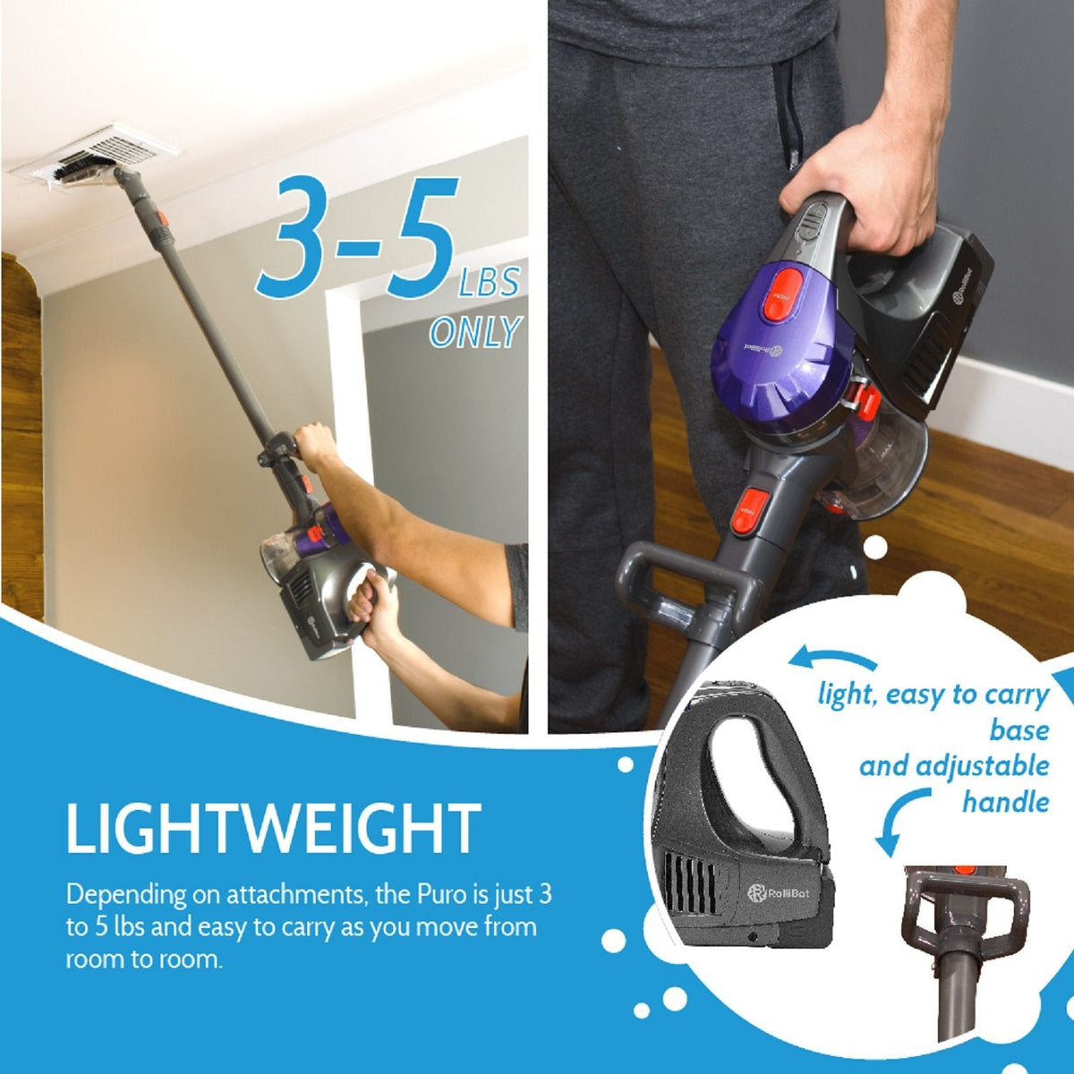 ROLLIBOT Puro 100 Cordless Vacuum Cleaner with Motorized Brush Head