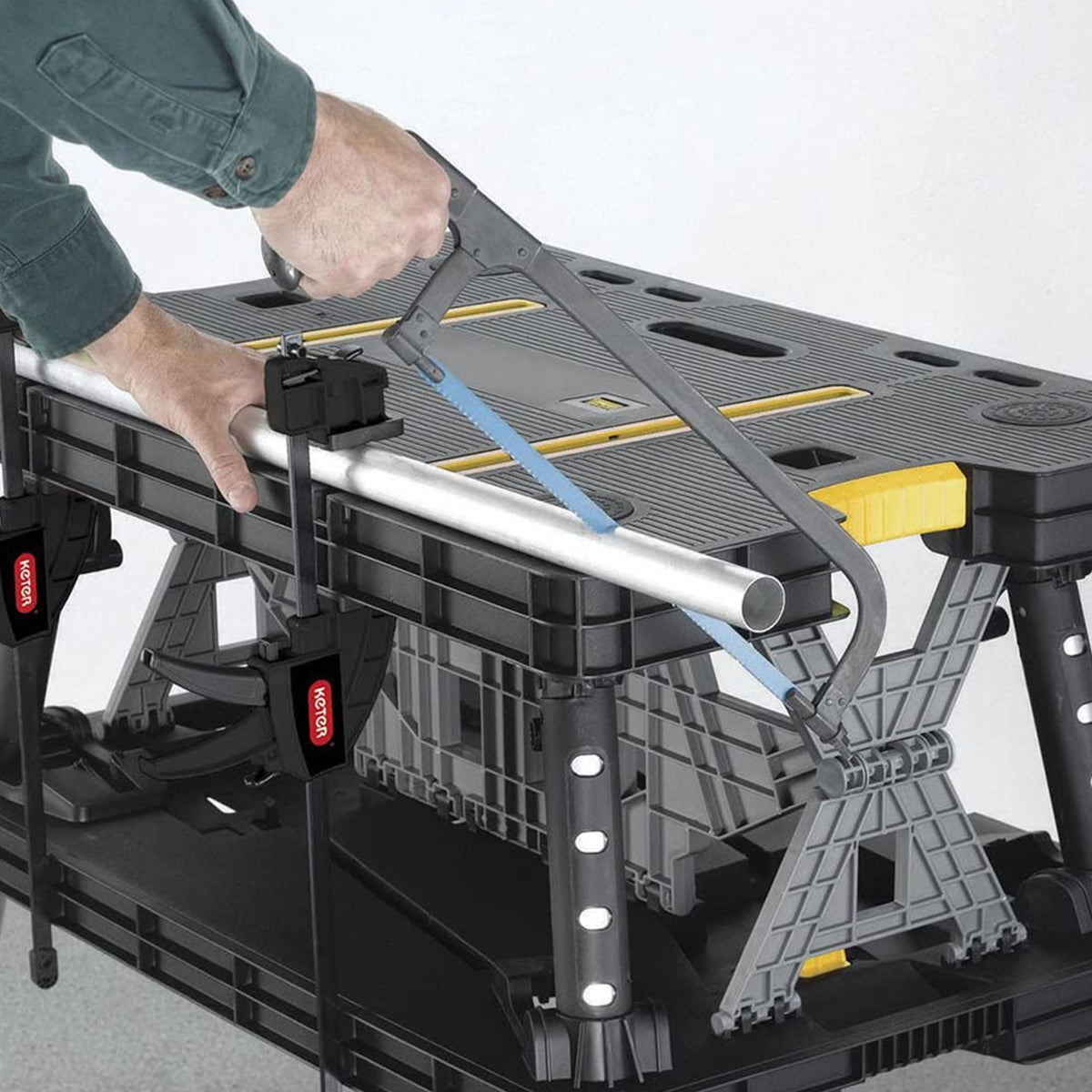 Keter Folding Work Table, Portable Workbench w/ 12" Clamps for Garage/Wood Shop