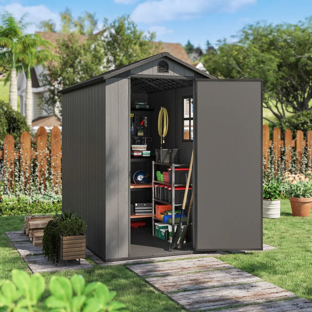 Pro Grade 4ft x 6ft Premium Plastic Garden Shed - Grey Wood Touch Texture