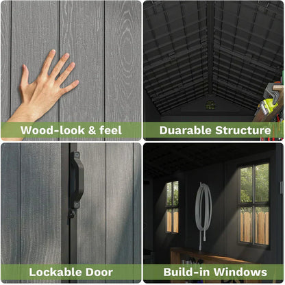 Pro Grade 4ft x 6ft Premium Plastic Garden Shed - Grey Wood Touch Texture